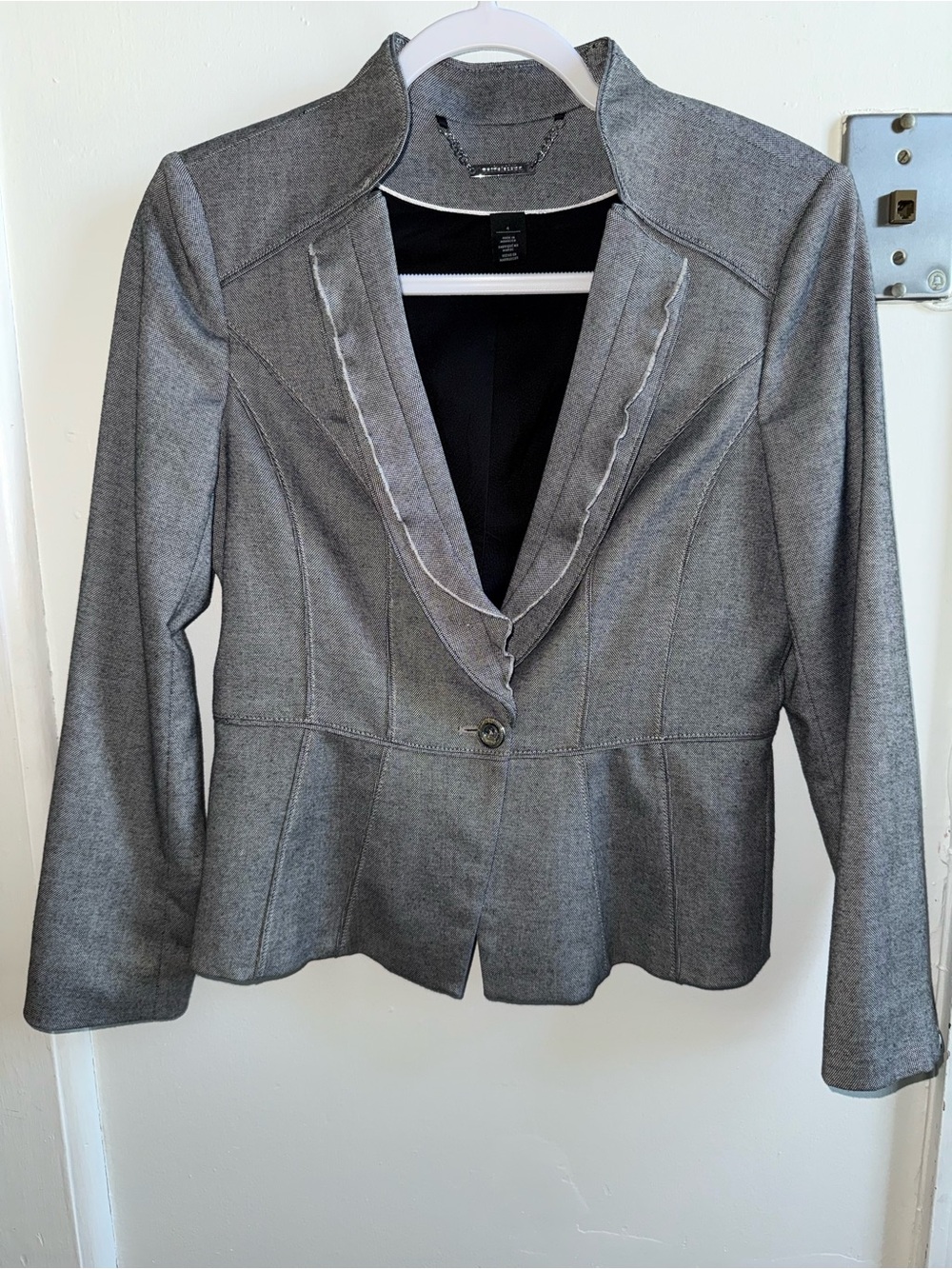 White House Black Market Grey Peplum Blazer Jacket Raw Edge Size 4 - Picture 2 of 11